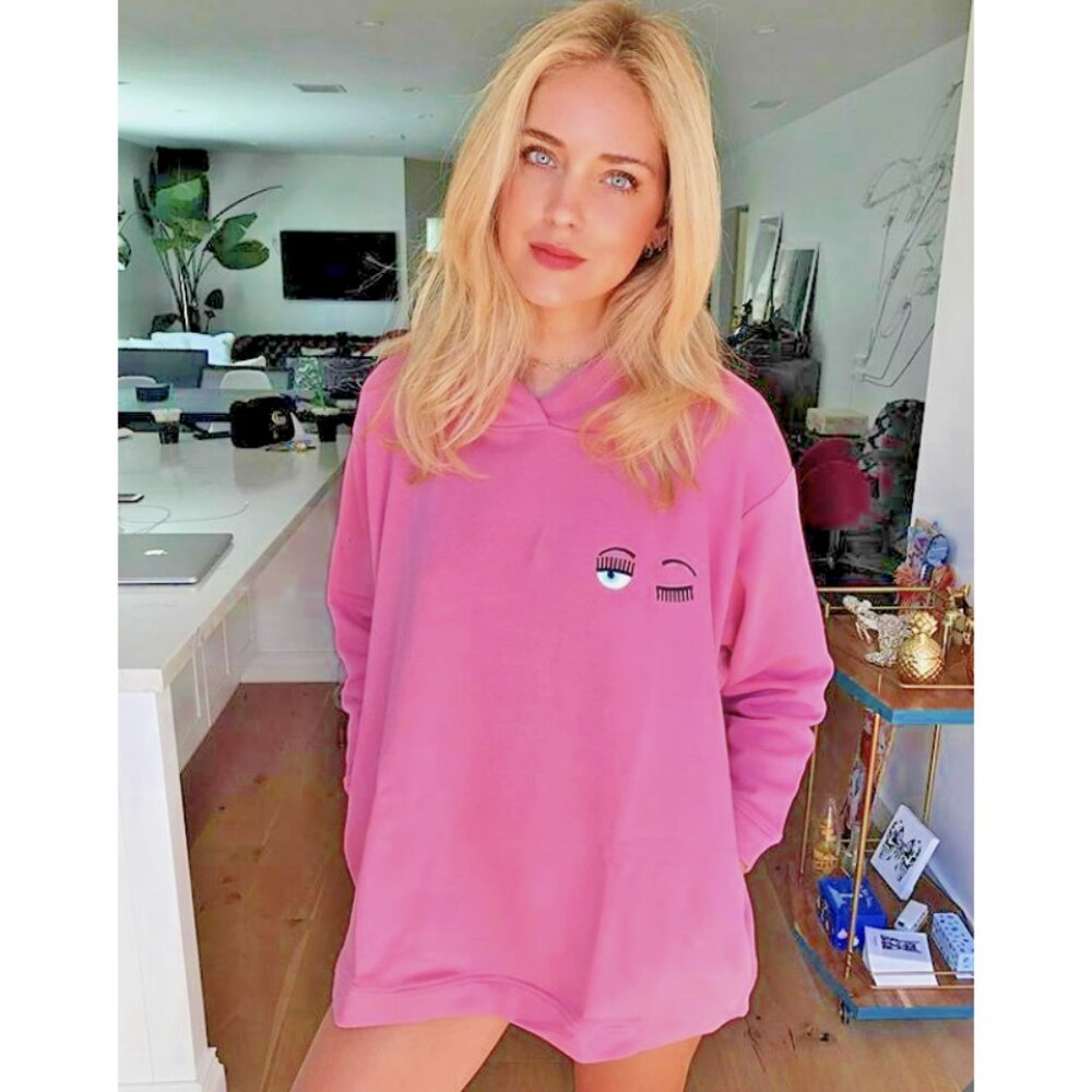 Chiara Ferragni Pink Hooded Sweatshirt with Winking Eye Motif